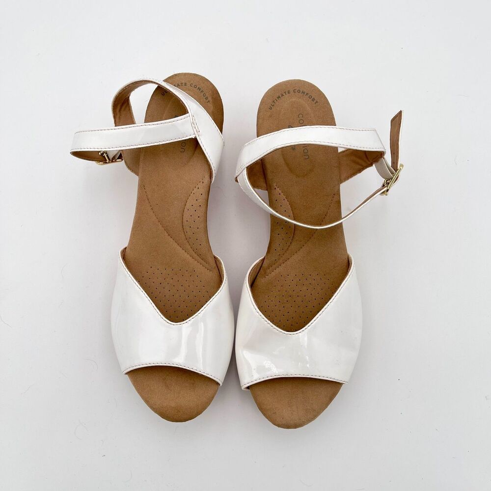 Clarks White Patent Wedge Sandals